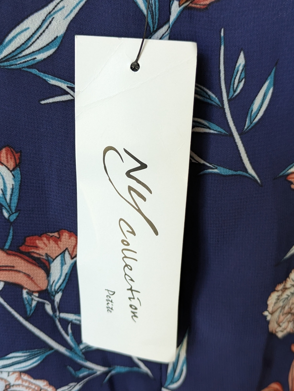 NWT NY Collection Women's Navy Floral Tie-Waist Midi Dress - Picture 8 of 8